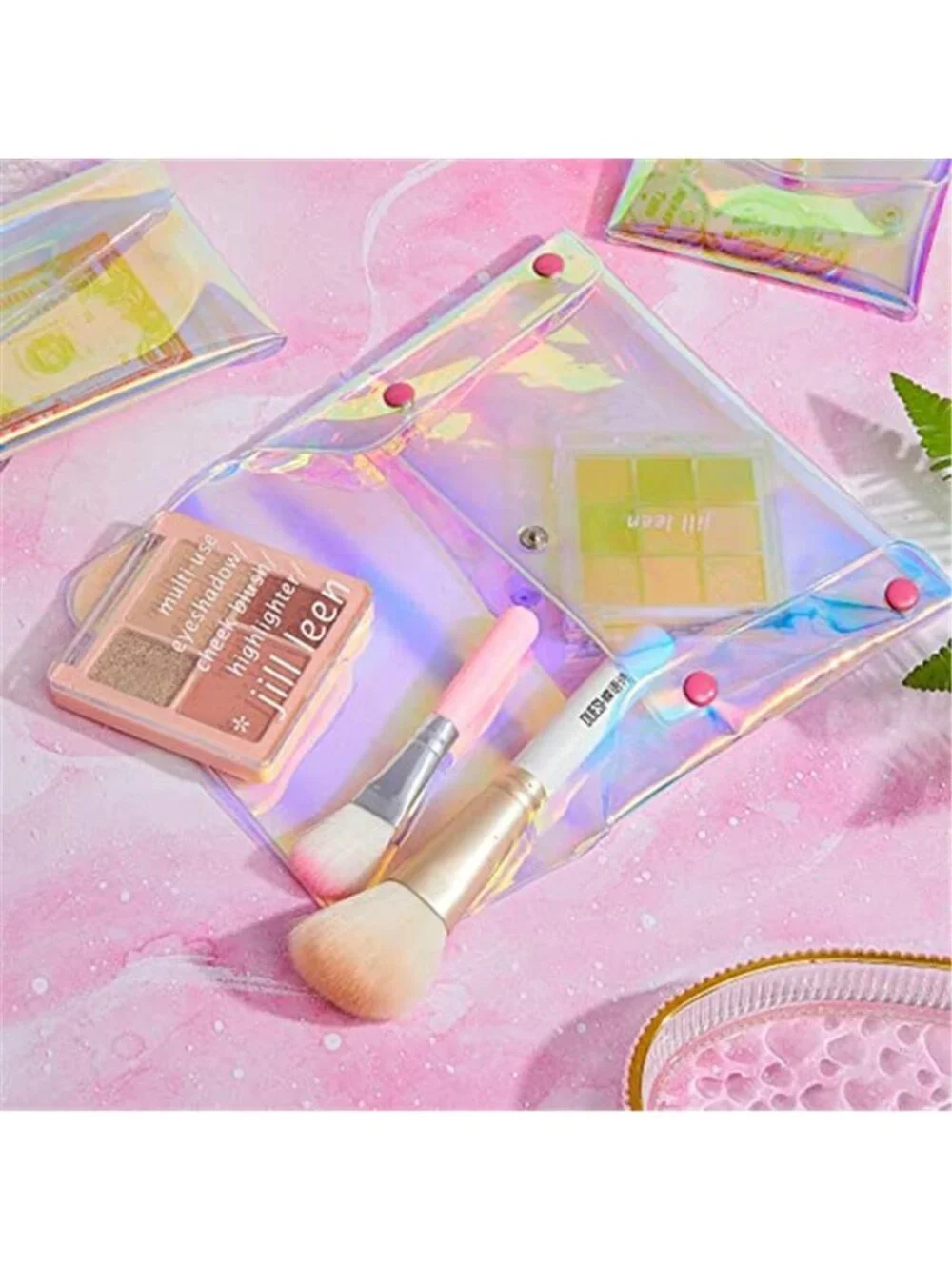 3 Pcs Holographic Makeup Bag Iridescent Pencil Pouch Clear Wallet Transparent